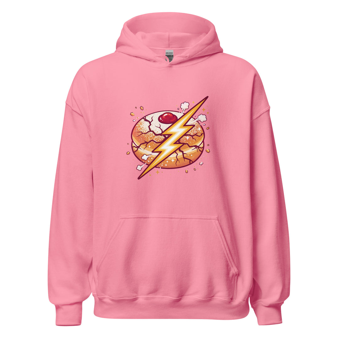 Sufganiyah Lightning Jewish pride hoodie in Azalea - folded view