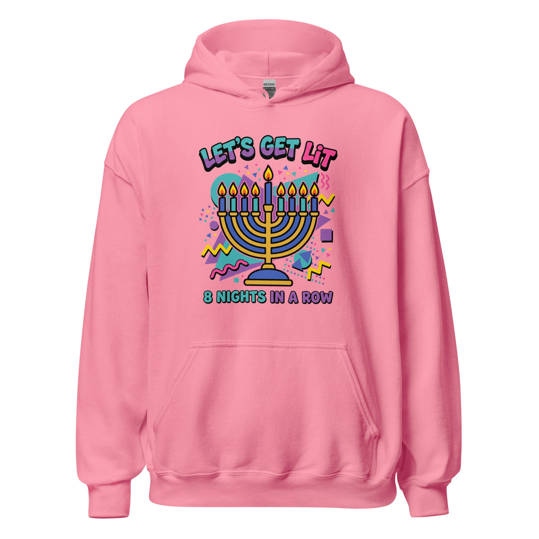 Lets Get Lit 90s Jewish pride hoodie in Azalea - folded view