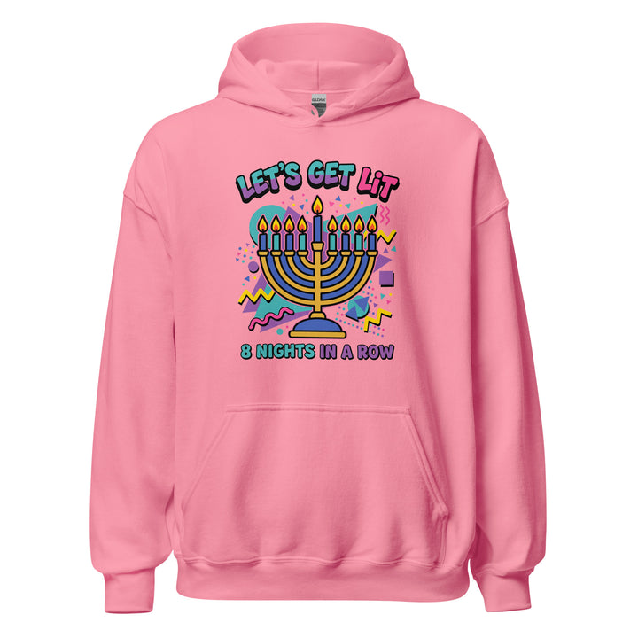 Lets Get Lit 90s Jewish pride hoodie in Azalea - folded view