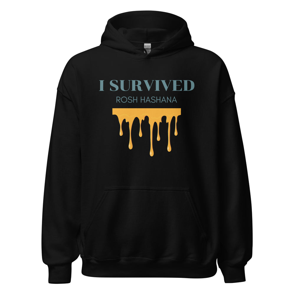 I Survived Rosh HaShana Jewish pride hoodie in Black - back view