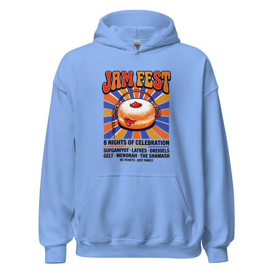 Jam Fest 8 Nights Jewish pride hoodie in Carolina Blue - side view
