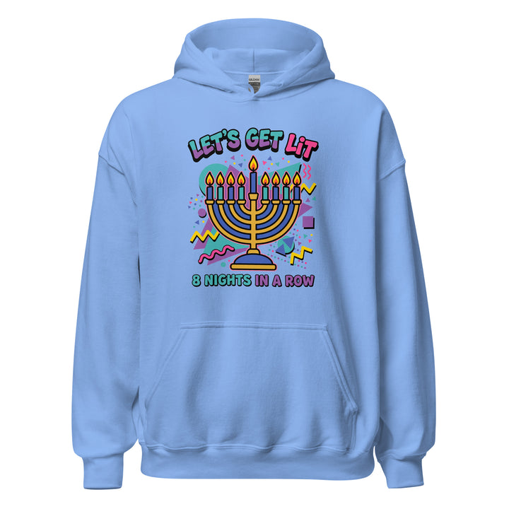 Lets Get Lit 90s Jewish pride hoodie in Carolina Blue - side view