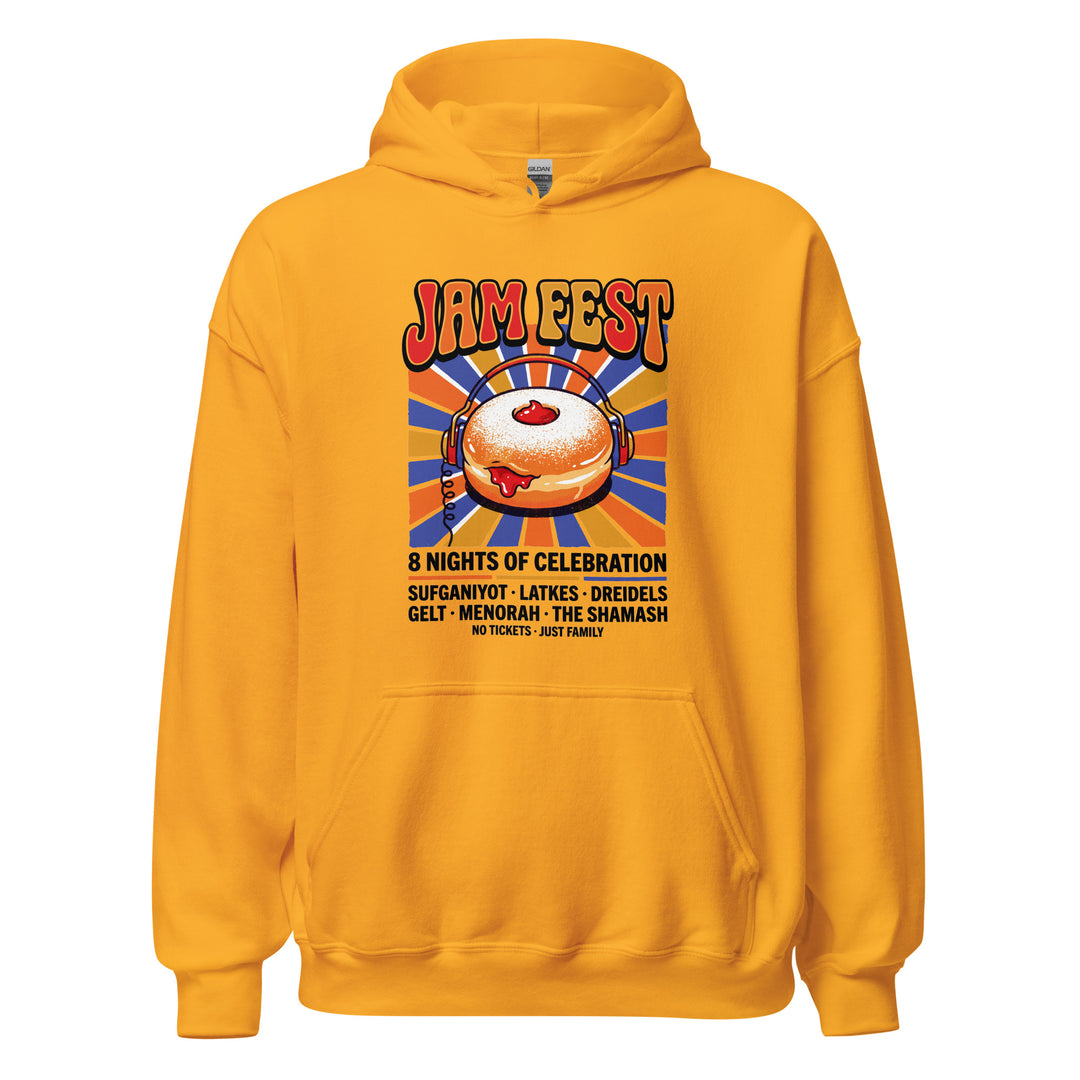 Jam Fest 8 Nights Jewish pride hoodie in Gold - front view