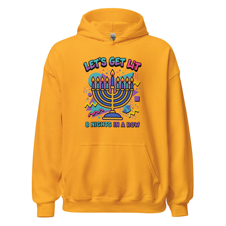 Lets Get Lit 90s Jewish pride hoodie in Gold - front view