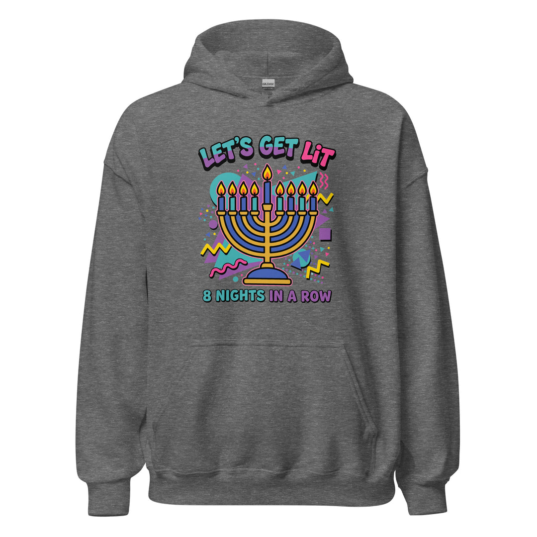 Lets Get Lit 90s Jewish pride hoodie in Graphite Heather - close-up