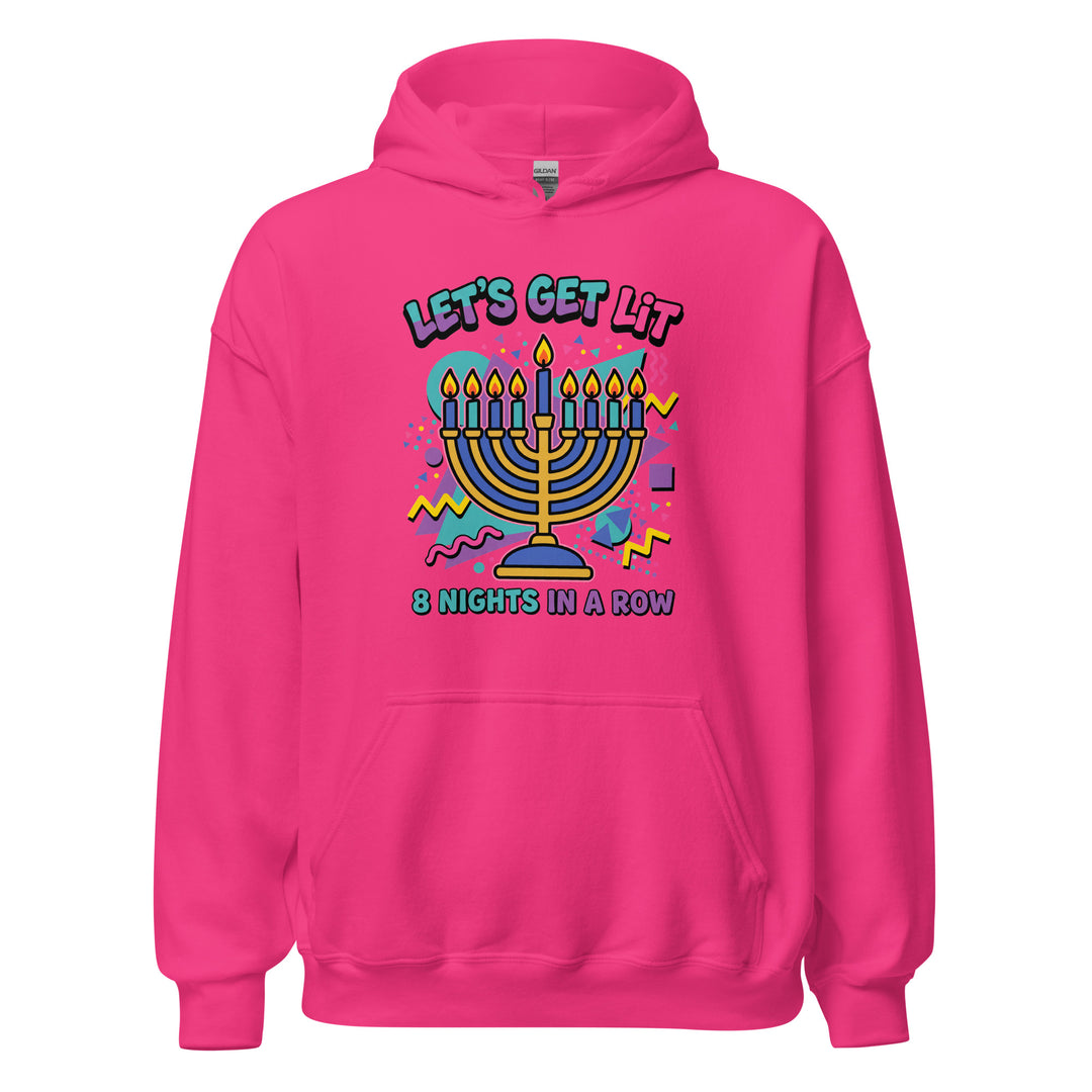 Lets Get Lit 90s Jewish pride hoodie in Heliconia - detail view