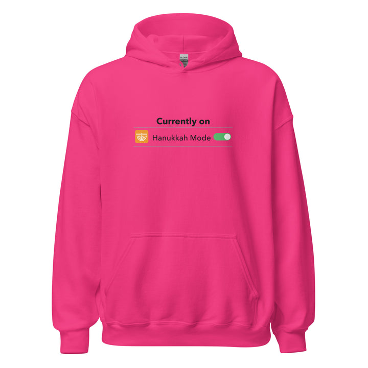 Hanukkah Mode Jewish pride hoodie in Heliconia - detail view