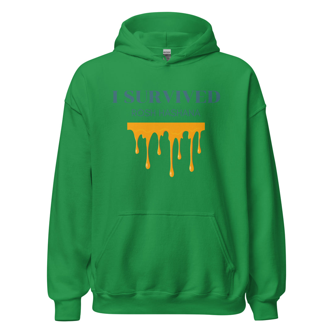 I Survived Rosh HaShana Jewish pride hoodie in Irish Green - detail view