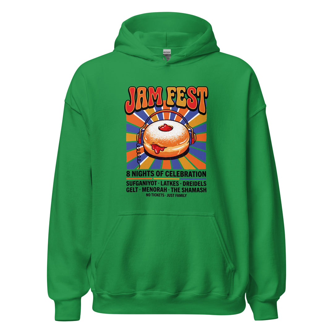 Jam Fest 8 Nights Jewish pride hoodie in Irish Green - detail view