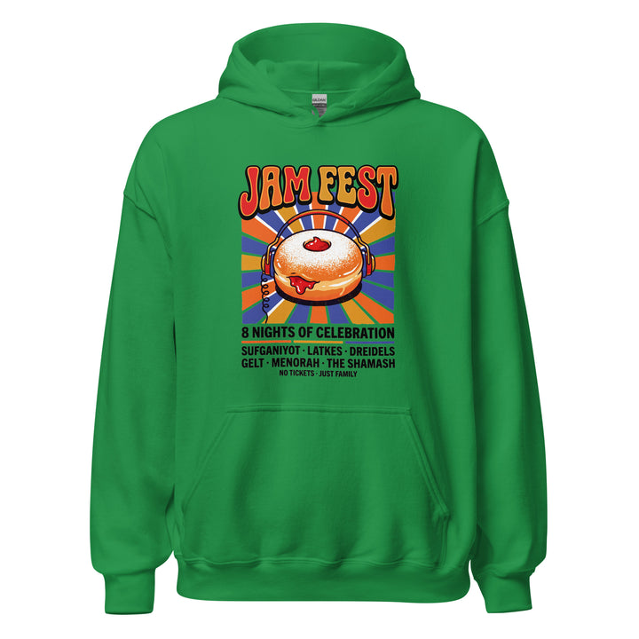 Jam Fest 8 Nights Jewish pride hoodie in Irish Green - detail view