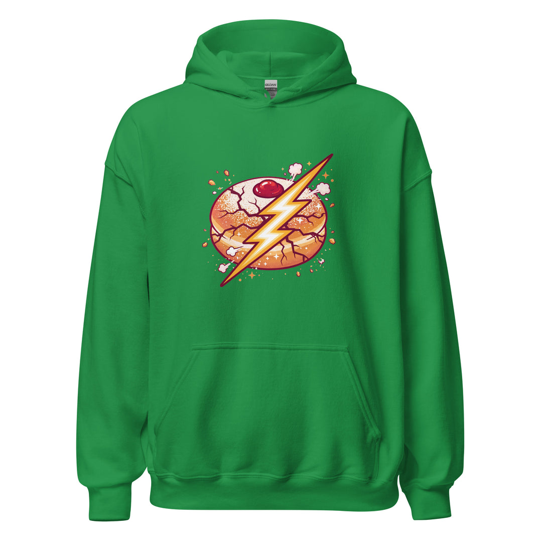 Sufganiyah Lightning Jewish pride hoodie in Irish Green - flat lay