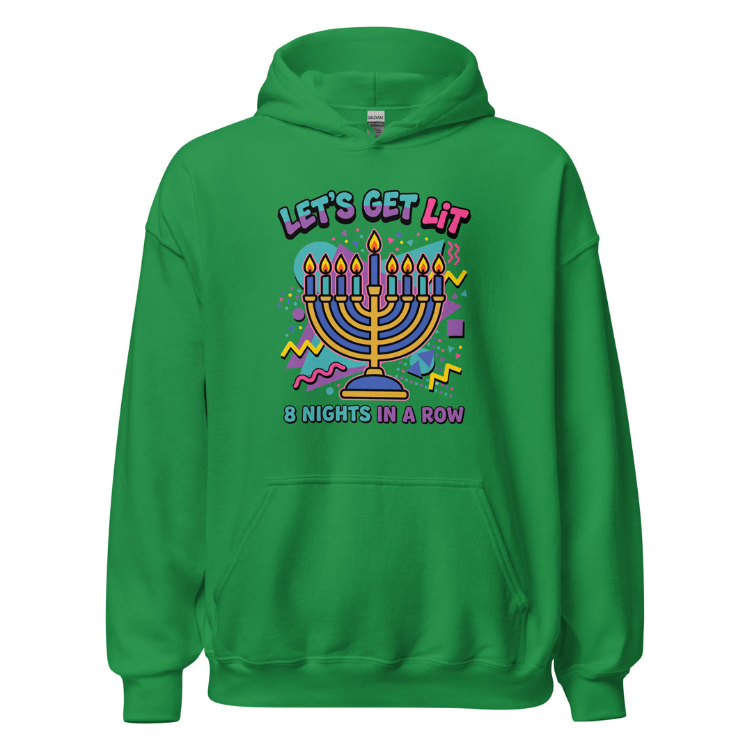 Lets Get Lit 90s Jewish pride hoodie in Irish Green - flat lay