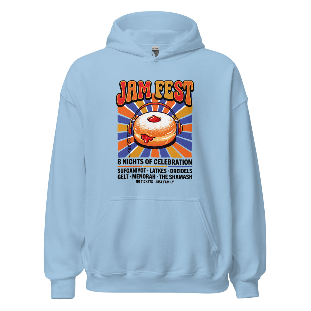 Jam Fest 8 Nights Jewish pride hoodie in Light Blue - back view