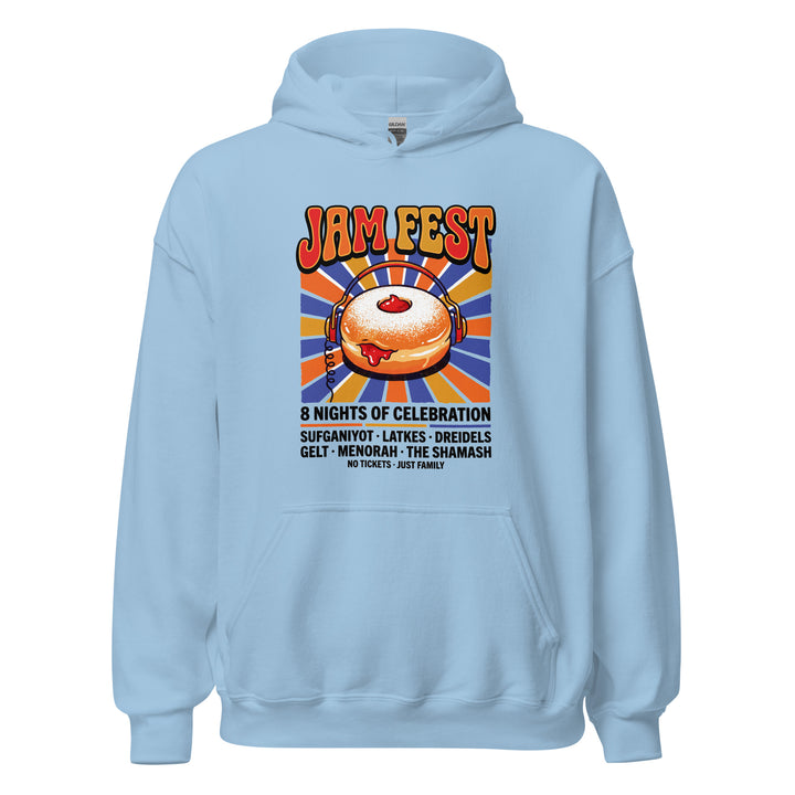 Jam Fest 8 Nights Jewish pride hoodie in Light Blue - back view