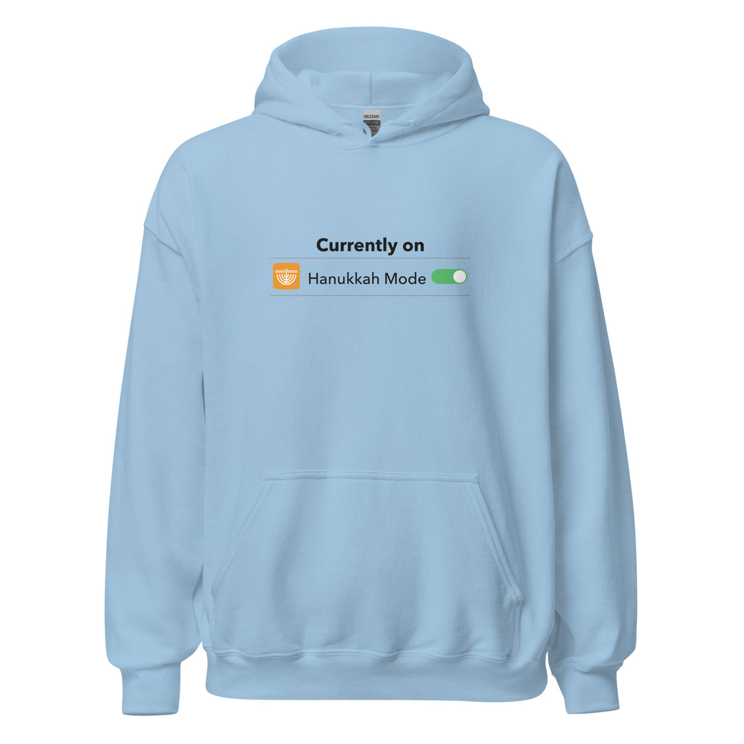 Hanukkah Mode Jewish pride hoodie in Light Blue - front view