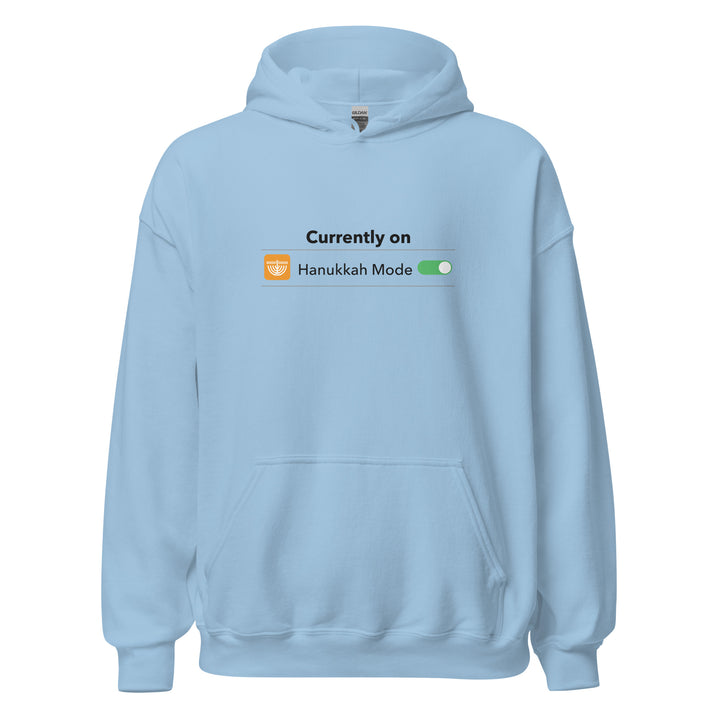Hanukkah Mode Jewish pride hoodie in Light Blue - front view