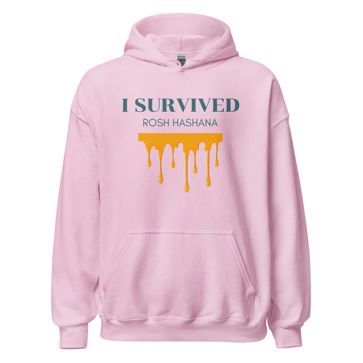 I Survived Rosh HaShana Jewish pride hoodie in Light Pink - front view