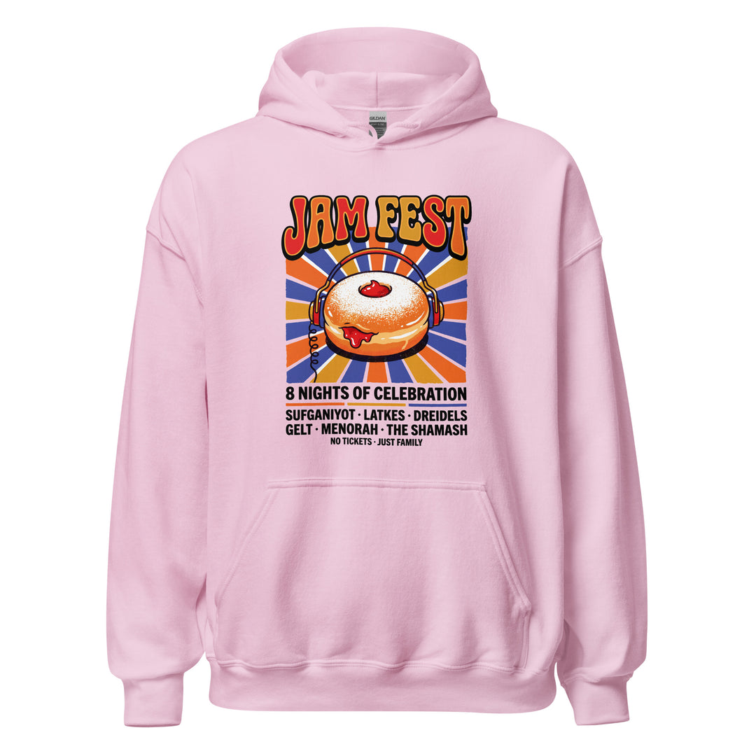Jam Fest 8 Nights Jewish pride hoodie in Light Pink - close-up