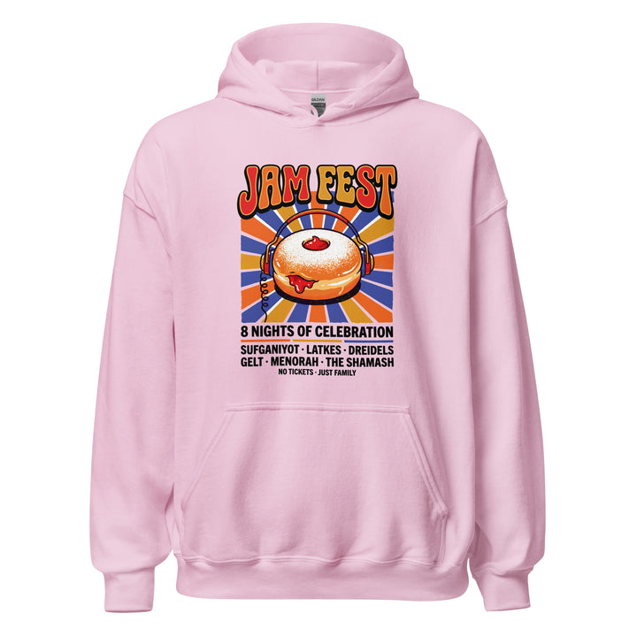 Jam Fest 8 Nights Jewish pride hoodie in Light Pink - close-up