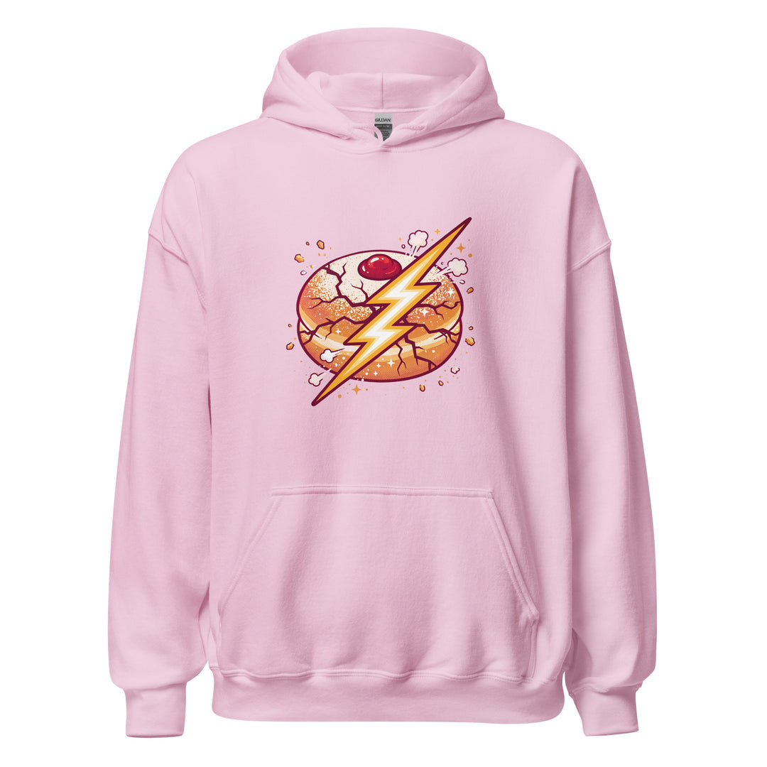 Sufganiyah Lightning Jewish pride hoodie in Light Pink - detail view
