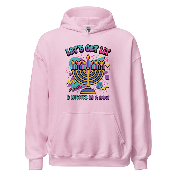 Lets Get Lit 90s Jewish pride hoodie in Light Pink - close-up