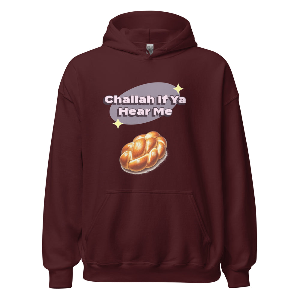 Challah If Ya Hear Me Jewish pride hoodie in Maroon - detail view