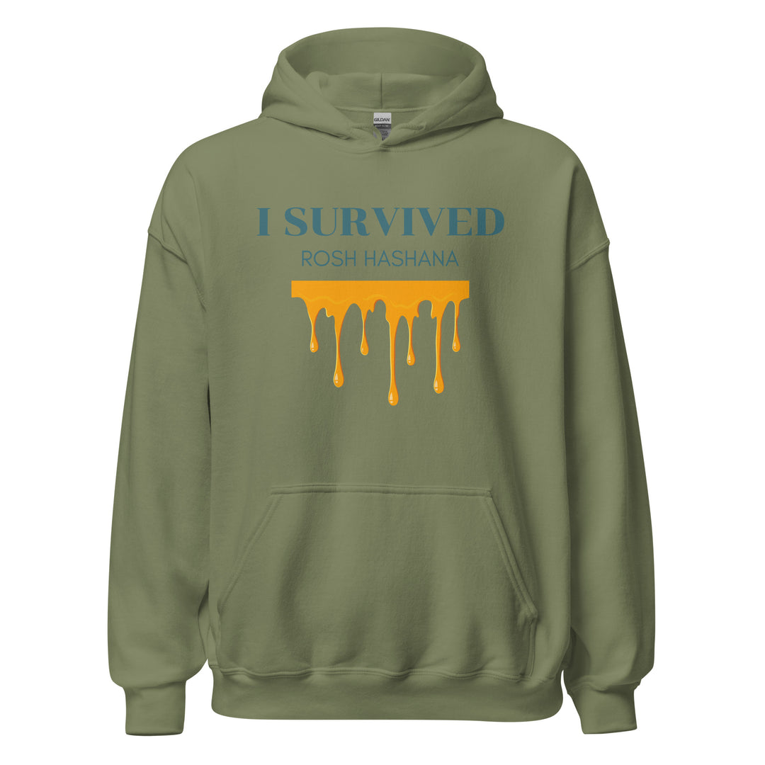 I Survived Rosh HaShana Jewish pride hoodie in Military Green - flat lay