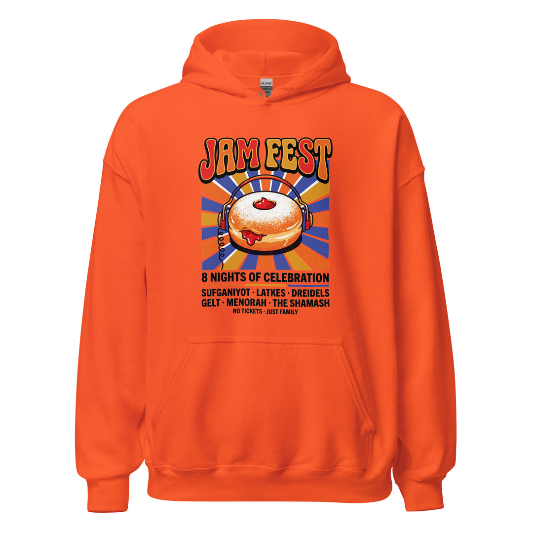 Jam Fest 8 Nights Jewish pride hoodie in Orange - close-up