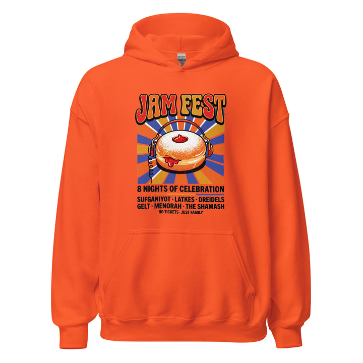 Jam Fest 8 Nights Jewish pride hoodie in Orange - close-up