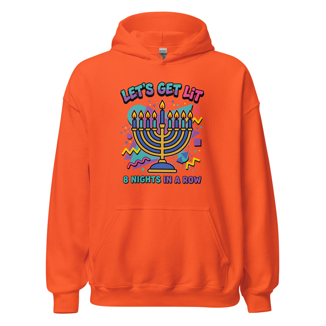 Lets Get Lit 90s Jewish pride hoodie in Orange - lifestyle shot