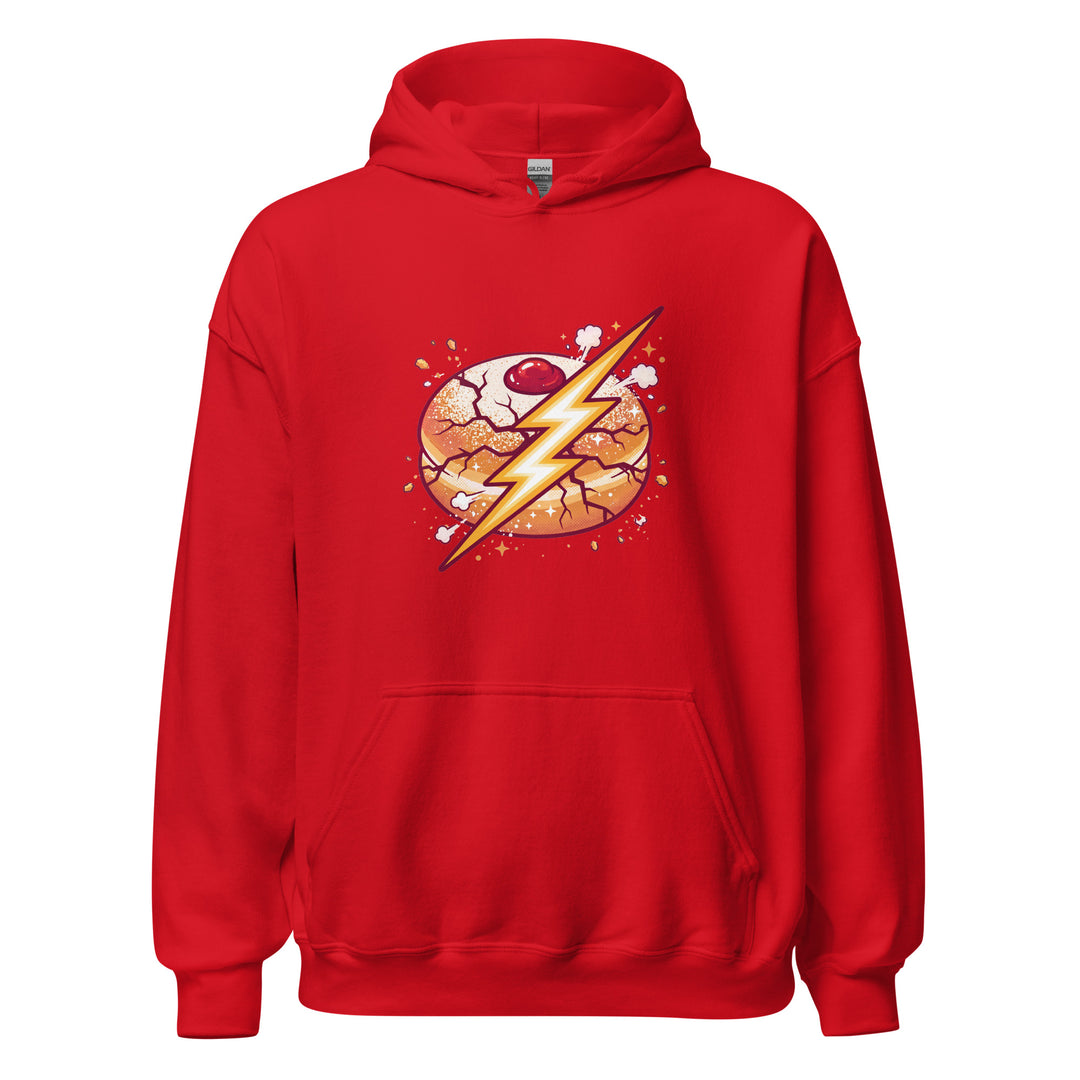 Sufganiyah Lightning Jewish pride hoodie in Red - detail view