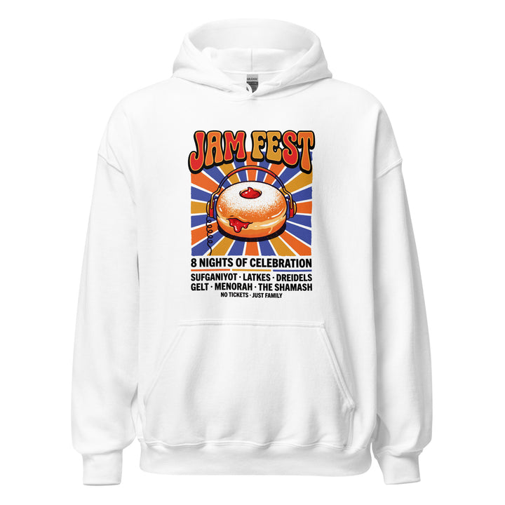 Jam Fest 8 Nights Jewish pride hoodie in White - front view