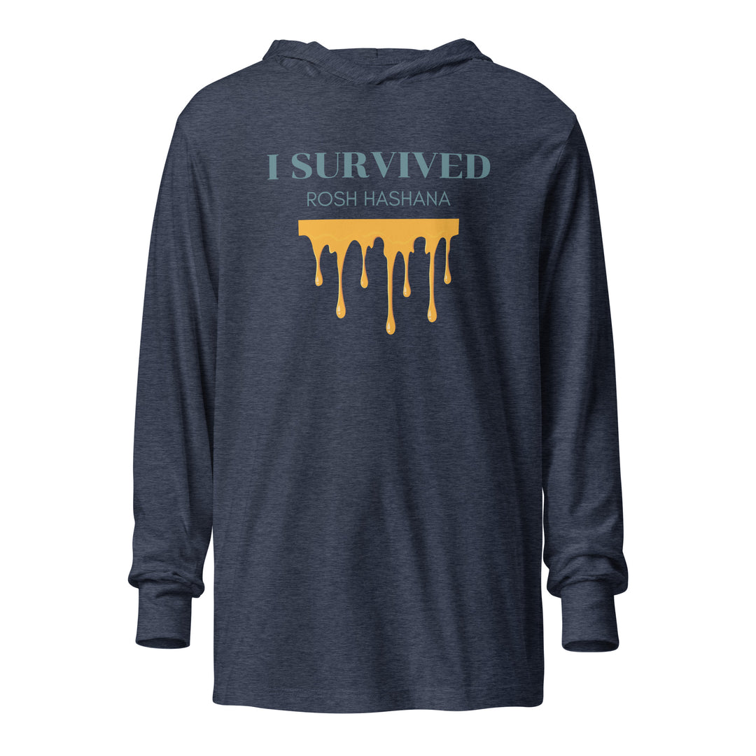 I Survived Rosh HaShana Jewish pride long sleeve shirt in Heather Navy - close-up