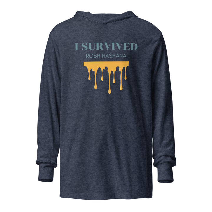 I Survived Rosh HaShana Jewish pride long sleeve shirt in Heather Navy - close-up