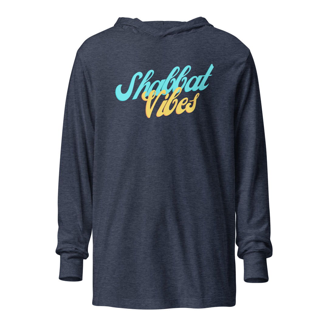 Shabbat Vibes Jewish pride long sleeve shirt in Heather Navy - detail view