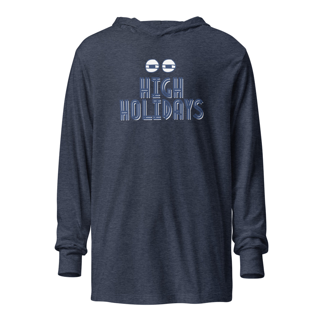 High Holidays Jewish pride long sleeve shirt in Heather Navy - detail view
