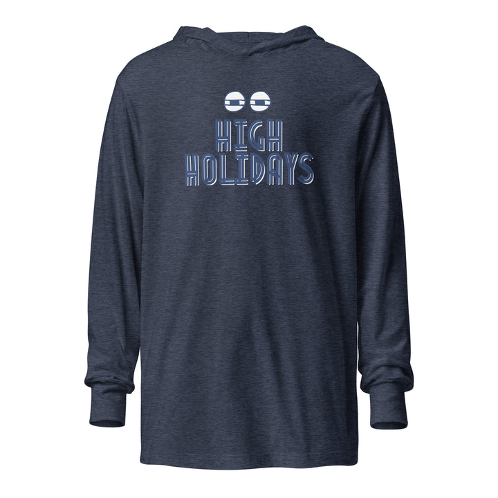 High Holidays Jewish pride long sleeve shirt in Heather Navy - detail view