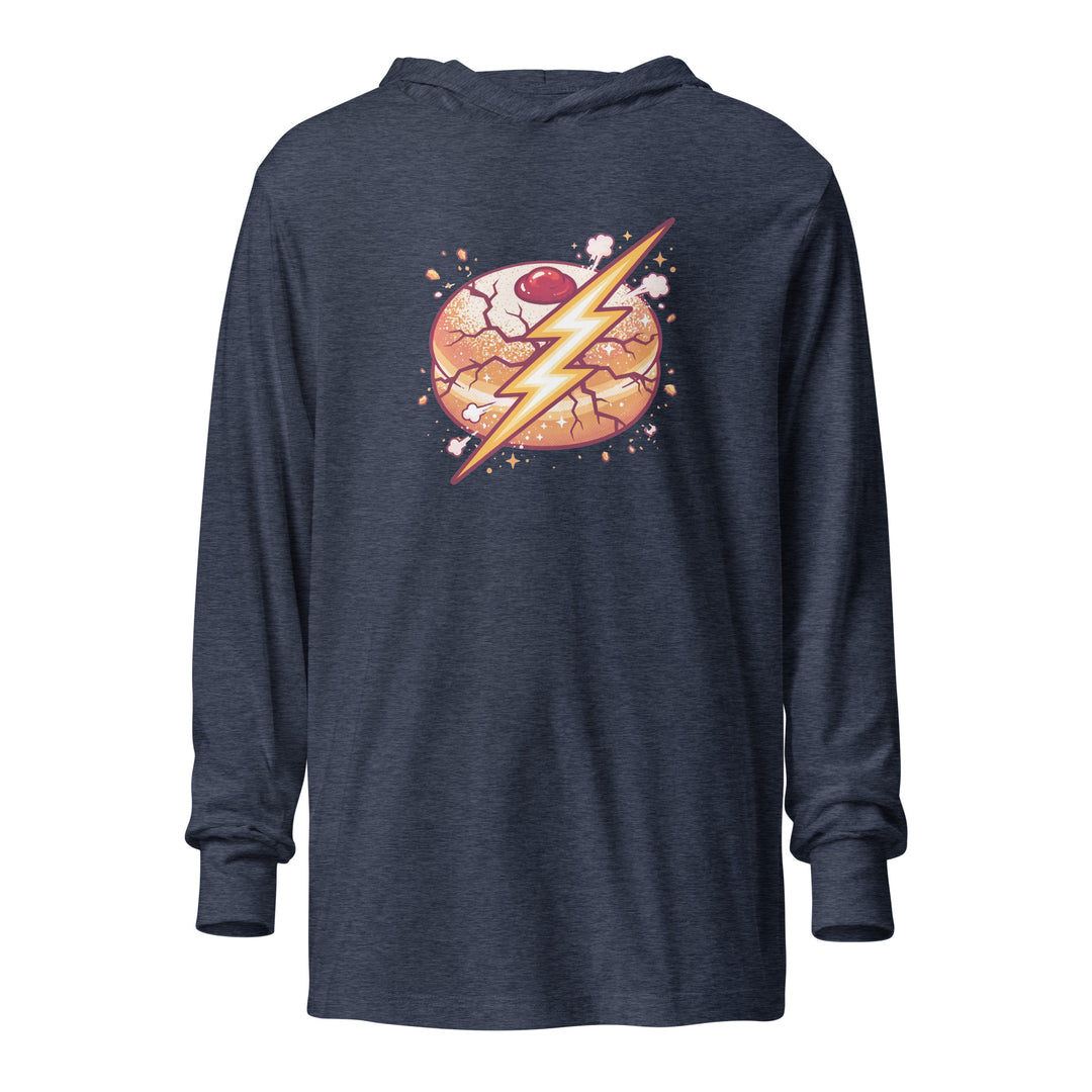 Sufganiyah Lightning Jewish pride long sleeve shirt in Heather Navy - detail view