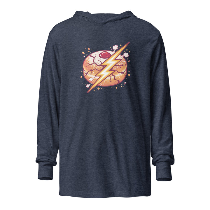 Sufganiyah Lightning Jewish pride long sleeve shirt in Heather Navy - detail view