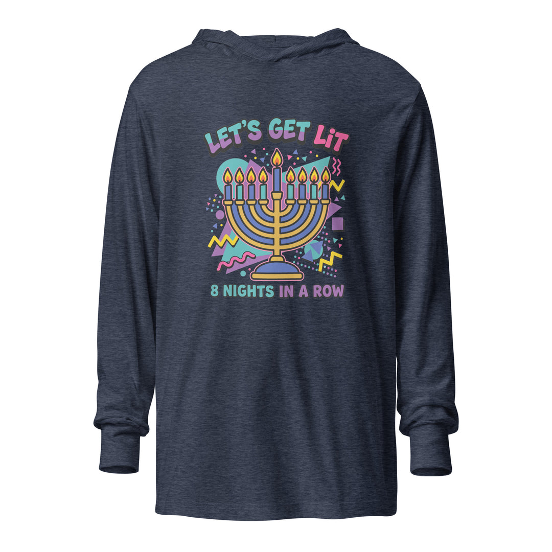Lets Get Lit 90s Jewish pride long sleeve shirt in Heather Navy - front view