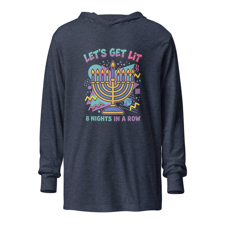Lets Get Lit 90s Jewish pride long sleeve shirt in Heather Navy - front view