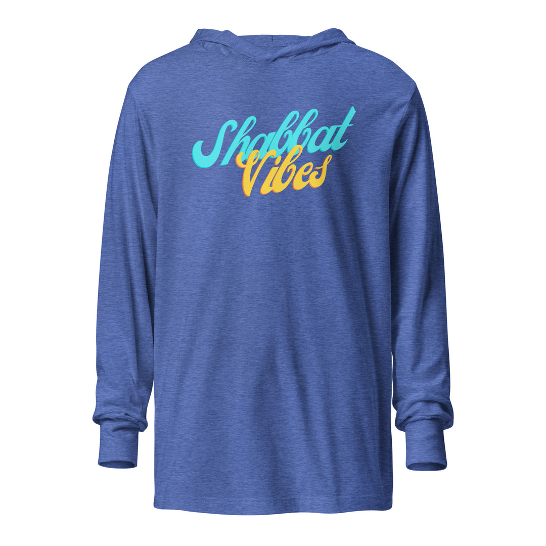 Shabbat Vibes Jewish pride long sleeve shirt in Heather True Royal - flat lay
