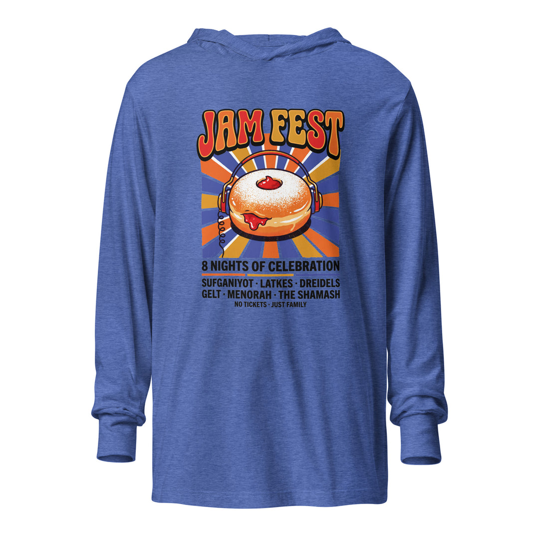 Jam Fest 8 Nights Jewish pride long sleeve shirt in Heather True Royal - back view