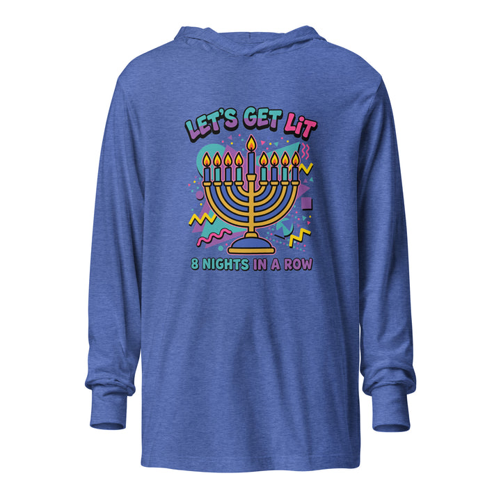 Lets Get Lit 90s Jewish pride long sleeve shirt in Heather True Royal - detail view