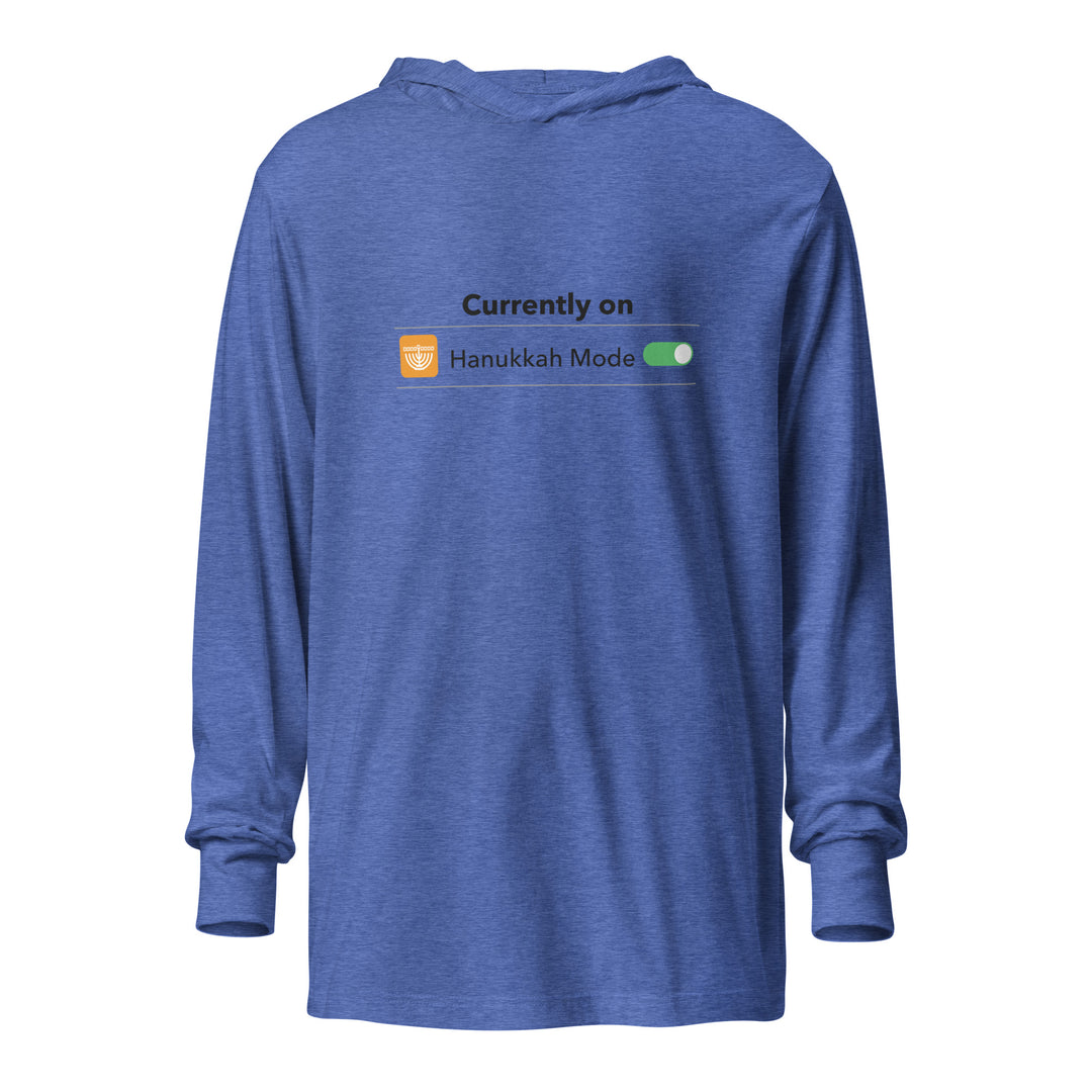 Hanukkah Mode Jewish pride long sleeve shirt in Heather True Royal - back view