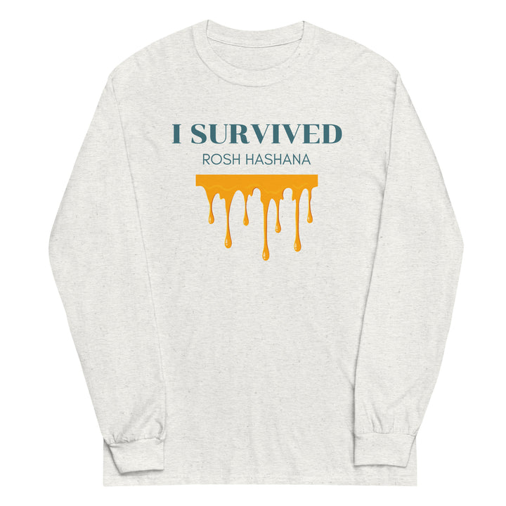 I Survived Rosh HaShana Jewish pride men’s long sleeve shirt in Ash - front view