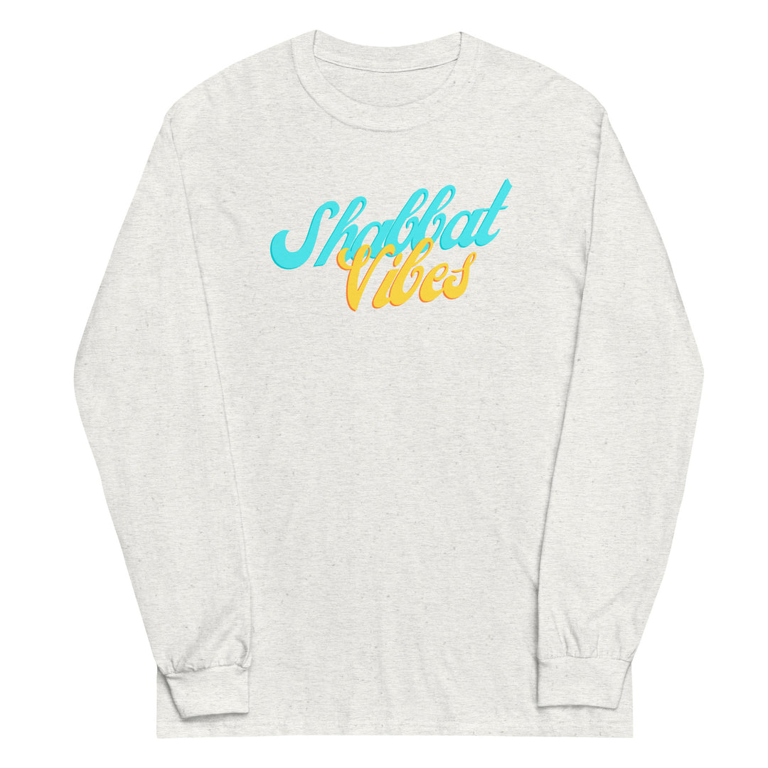 Shabbat Vibes Jewish pride men’s long sleeve shirt in Ash - front view