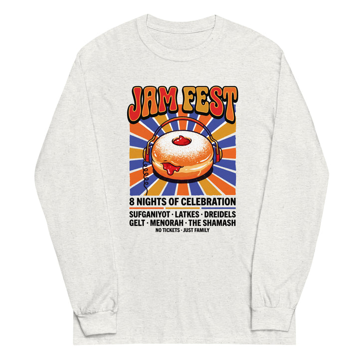 Jam Fest 8 Nights Jewish pride men’s long sleeve shirt in Ash - folded view