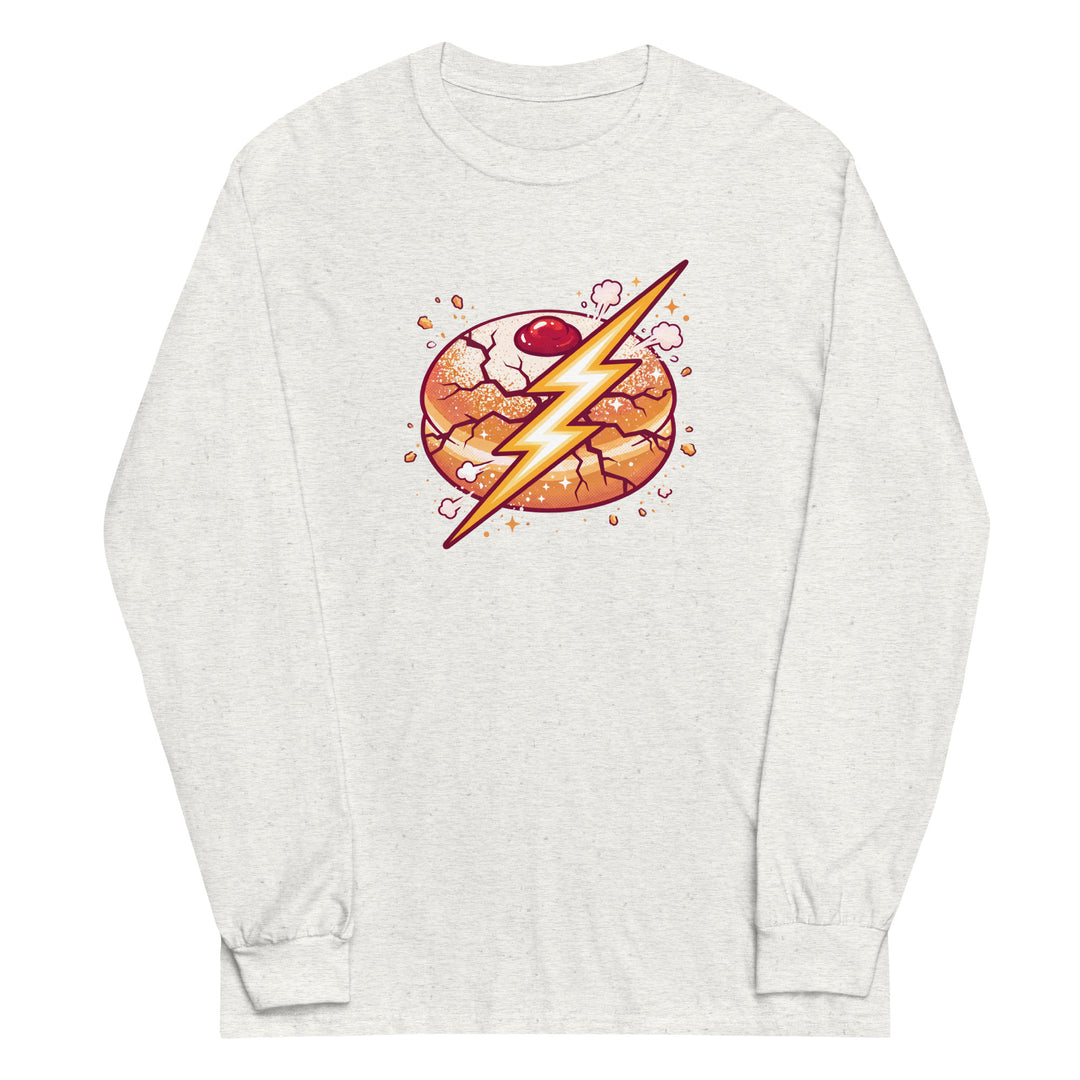Sufganiyah Lightning Jewish pride men’s long sleeve shirt in Ash - lifestyle shot