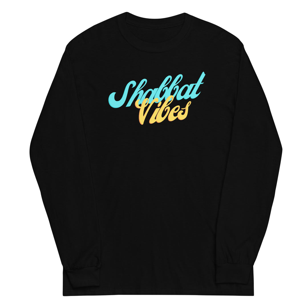 Shabbat Vibes Jewish pride men’s long sleeve shirt in Black - back view
